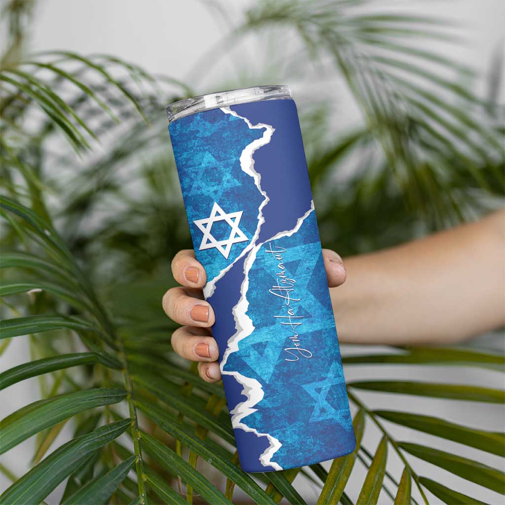 Personalized Israel Yom Ha'atzmaut Skinny Tumbler Star of David Grunge Style