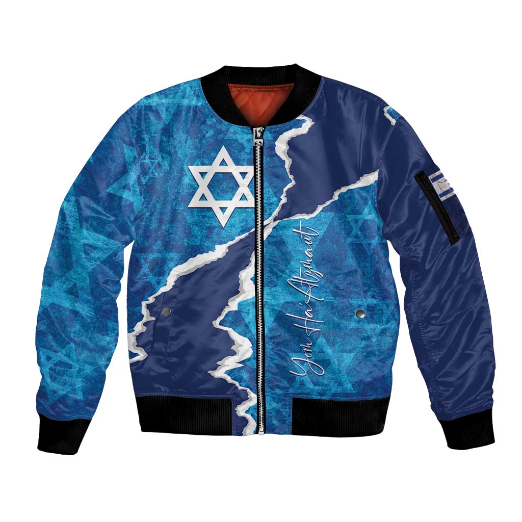 Personalized Israel Yom Ha'atzmaut Sleeve Zip Bomber Jacket Star of David Grunge Style