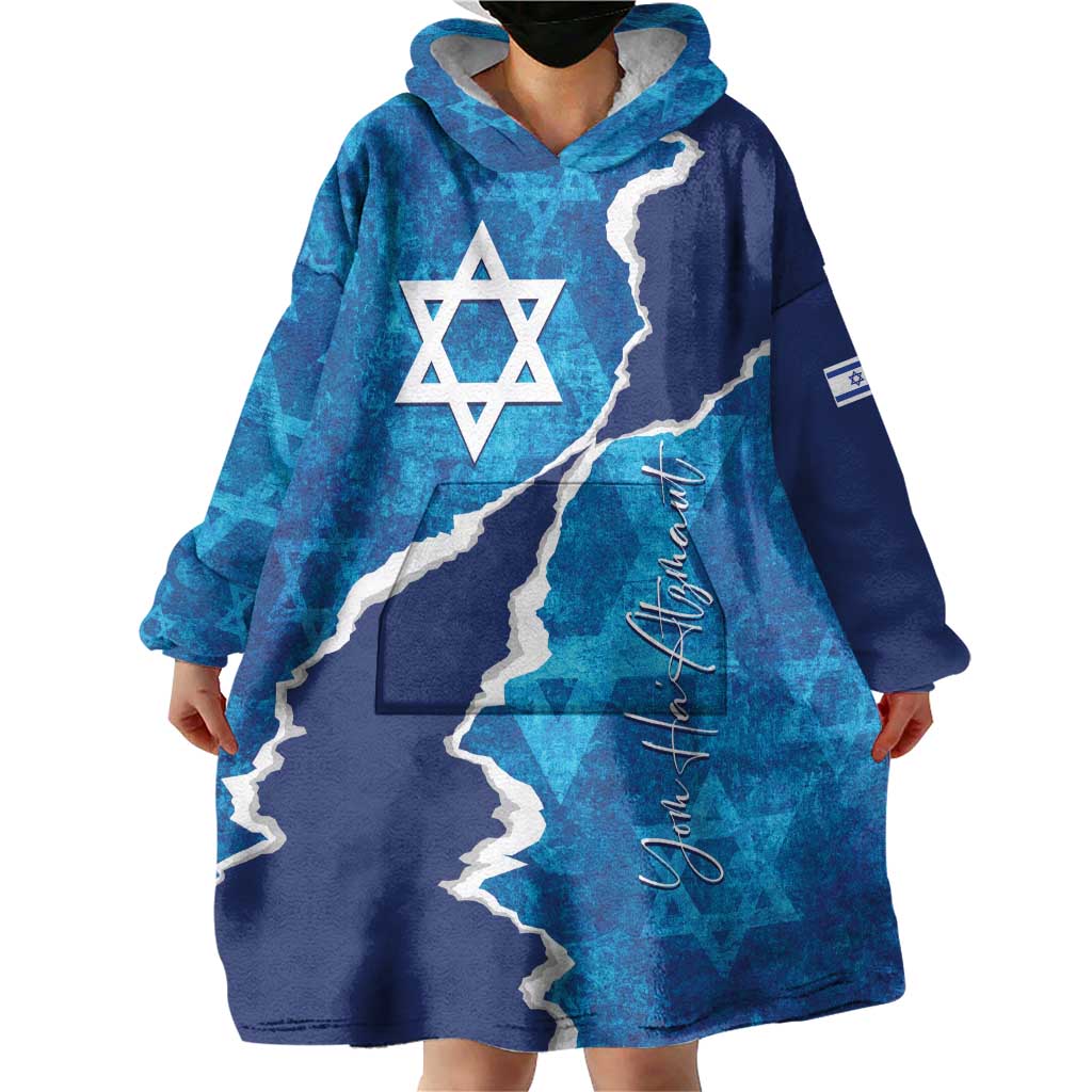 Personalized Israel Yom Ha'atzmaut Wearable Blanket Hoodie Star of David Grunge Style