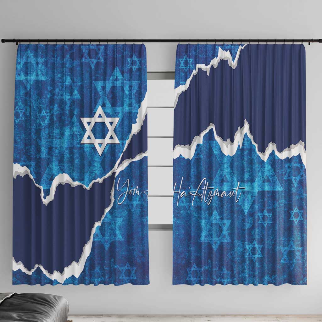 Israel Yom Ha'atzmaut Window Curtain Star of David Grunge Style
