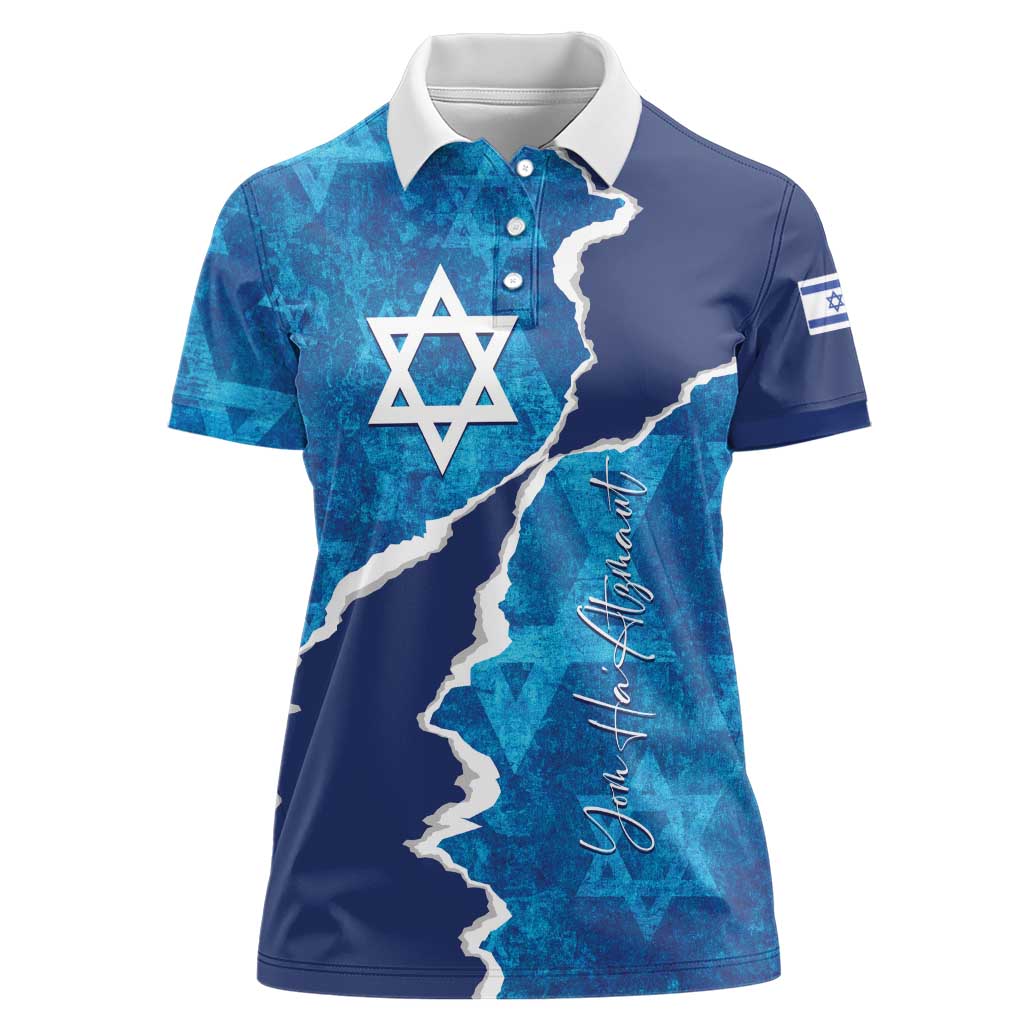 Personalized Israel Yom Ha'atzmaut Women Polo Shirt Star of David Grunge Style