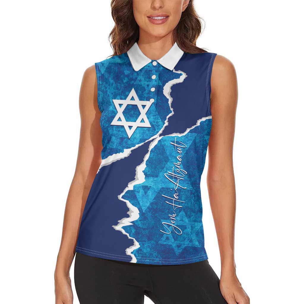 Personalized Israel Yom Ha'atzmaut Women Sleeveless Polo Shirt Star of David Grunge Style