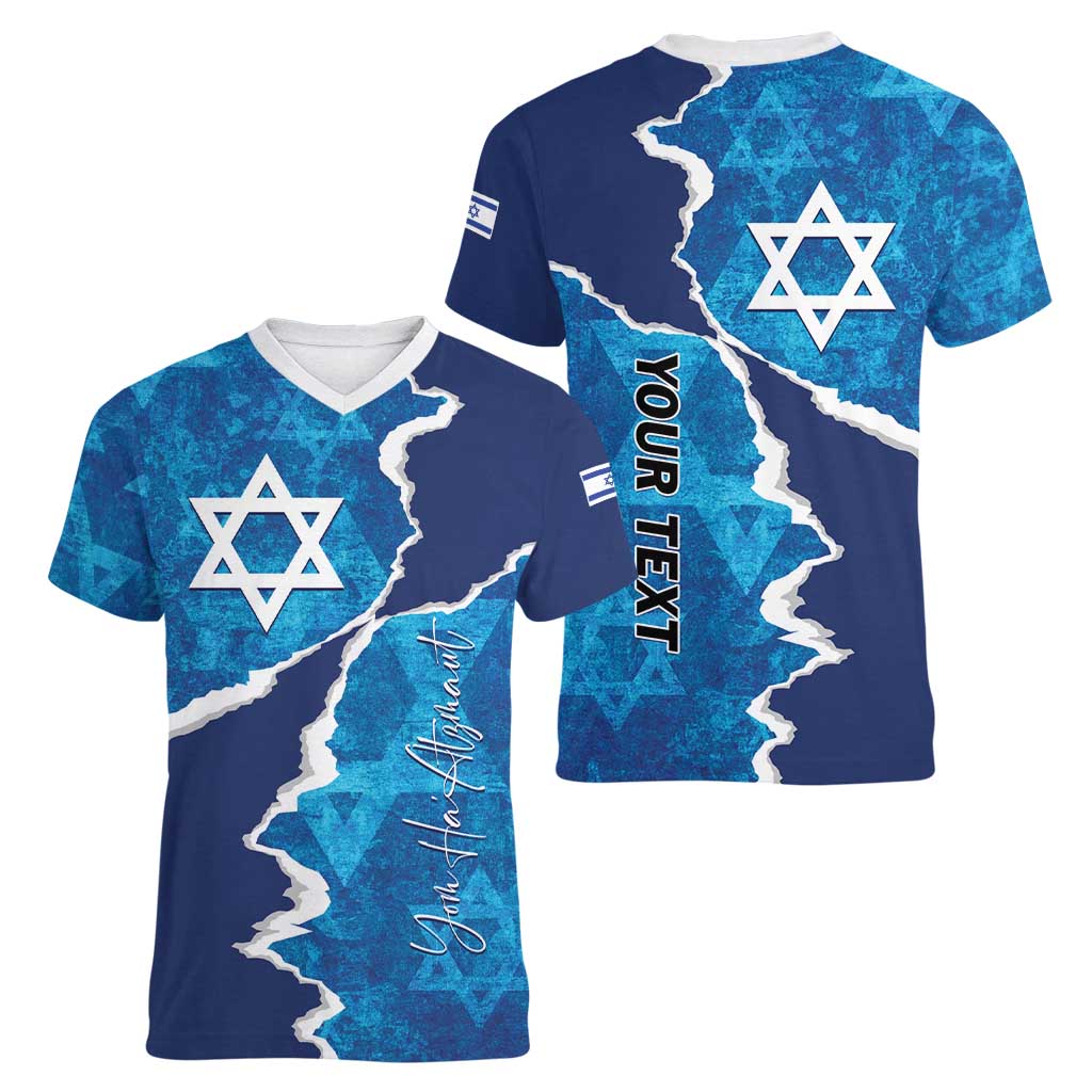 Personalized Israel Yom Ha'atzmaut Women V-Neck T-Shirt Star of David Grunge Style