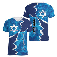 Personalized Israel Yom Ha'atzmaut Women V-Neck T-Shirt Star of David Grunge Style