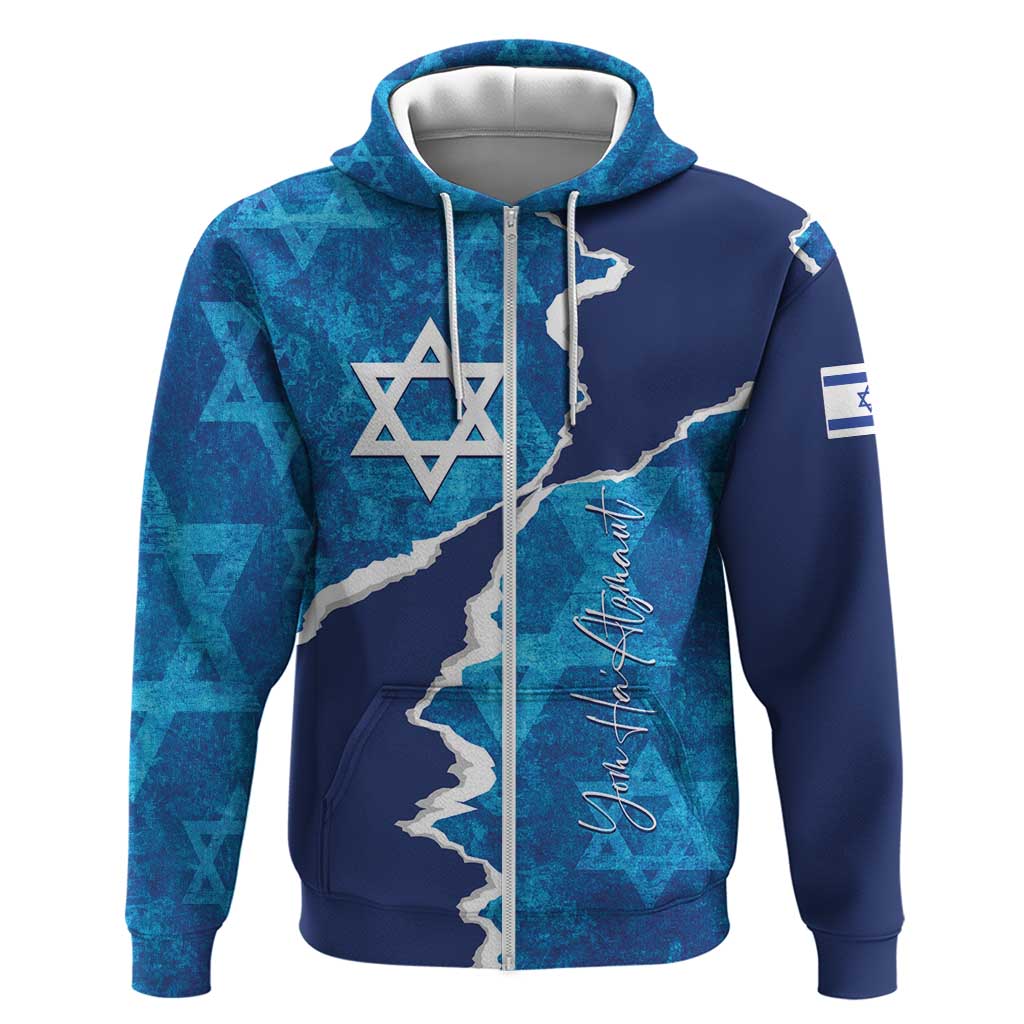 Personalized Israel Yom Ha'atzmaut Zip Hoodie Star of David Grunge Style