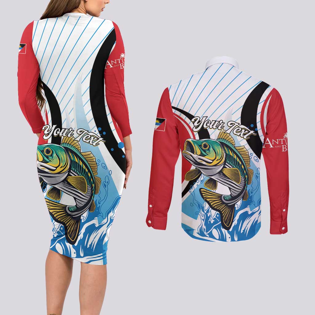 Personalized Antigua and Barbuda Fishing Couples Matching Long Sleeve Bodycon Dress and Long Sleeve Button Shirt Sporty Style