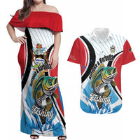 Personalized Antigua and Barbuda Fishing Couples Matching Off Shoulder Maxi Dress and Hawaiian Shirt Sporty Style