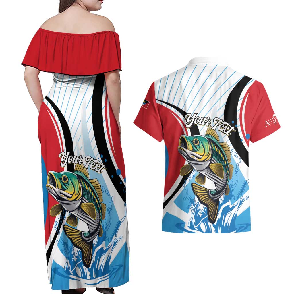 Personalized Antigua and Barbuda Fishing Couples Matching Off Shoulder Maxi Dress and Hawaiian Shirt Sporty Style