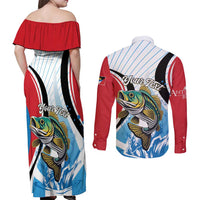 Personalized Antigua and Barbuda Fishing Couples Matching Off Shoulder Maxi Dress and Long Sleeve Button Shirt Sporty Style