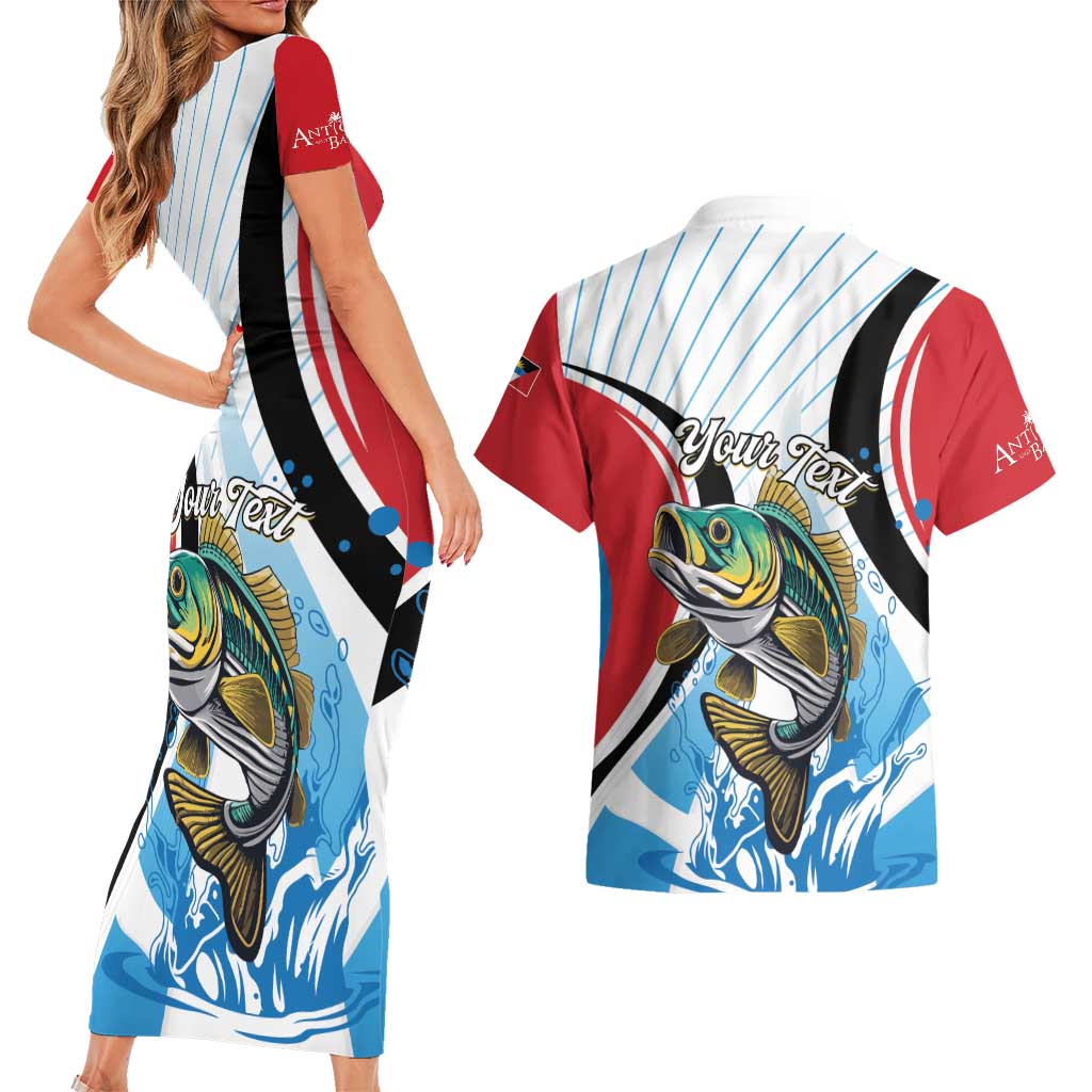 Personalized Antigua and Barbuda Fishing Couples Matching Short Sleeve Bodycon Dress and Hawaiian Shirt Sporty Style