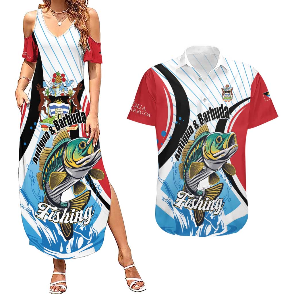 Personalized Antigua and Barbuda Fishing Couples Matching Summer Maxi Dress and Hawaiian Shirt Sporty Style