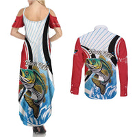 Personalized Antigua and Barbuda Fishing Couples Matching Summer Maxi Dress and Long Sleeve Button Shirt Sporty Style