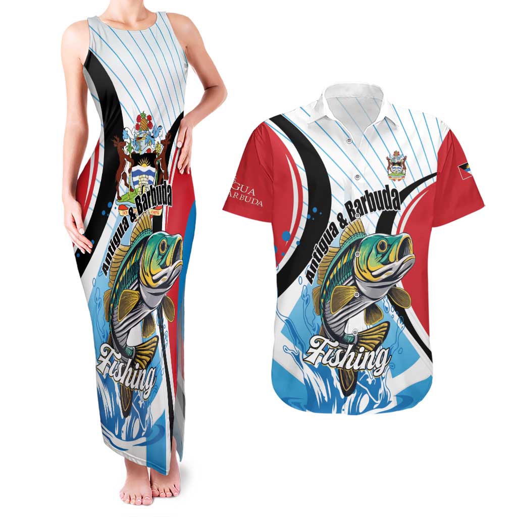 Personalized Antigua and Barbuda Fishing Couples Matching Tank Maxi Dress and Hawaiian Shirt Sporty Style