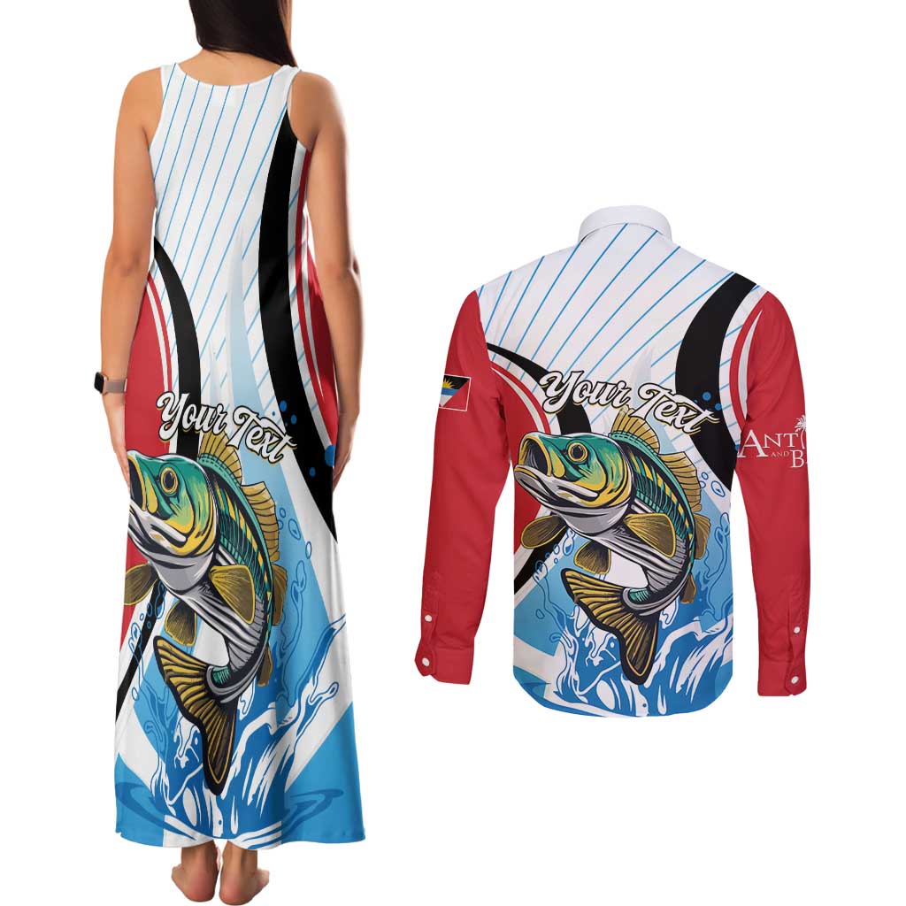 Personalized Antigua and Barbuda Fishing Couples Matching Tank Maxi Dress and Long Sleeve Button Shirt Sporty Style