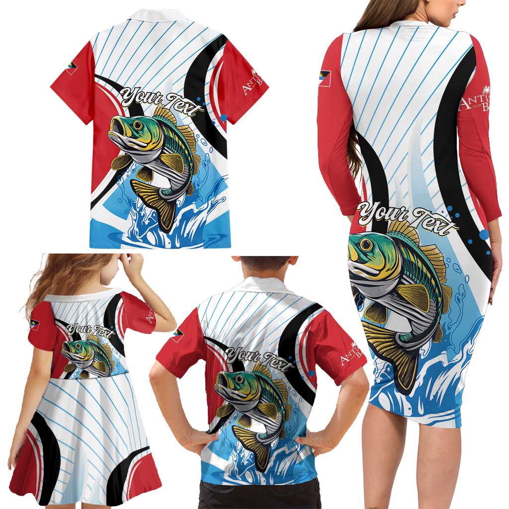 Personalized Antigua and Barbuda Fishing Family Matching Long Sleeve Bodycon Dress and Hawaiian Shirt Sporty Style