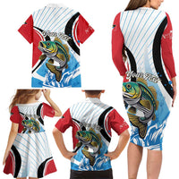 Personalized Antigua and Barbuda Fishing Family Matching Long Sleeve Bodycon Dress and Hawaiian Shirt Sporty Style