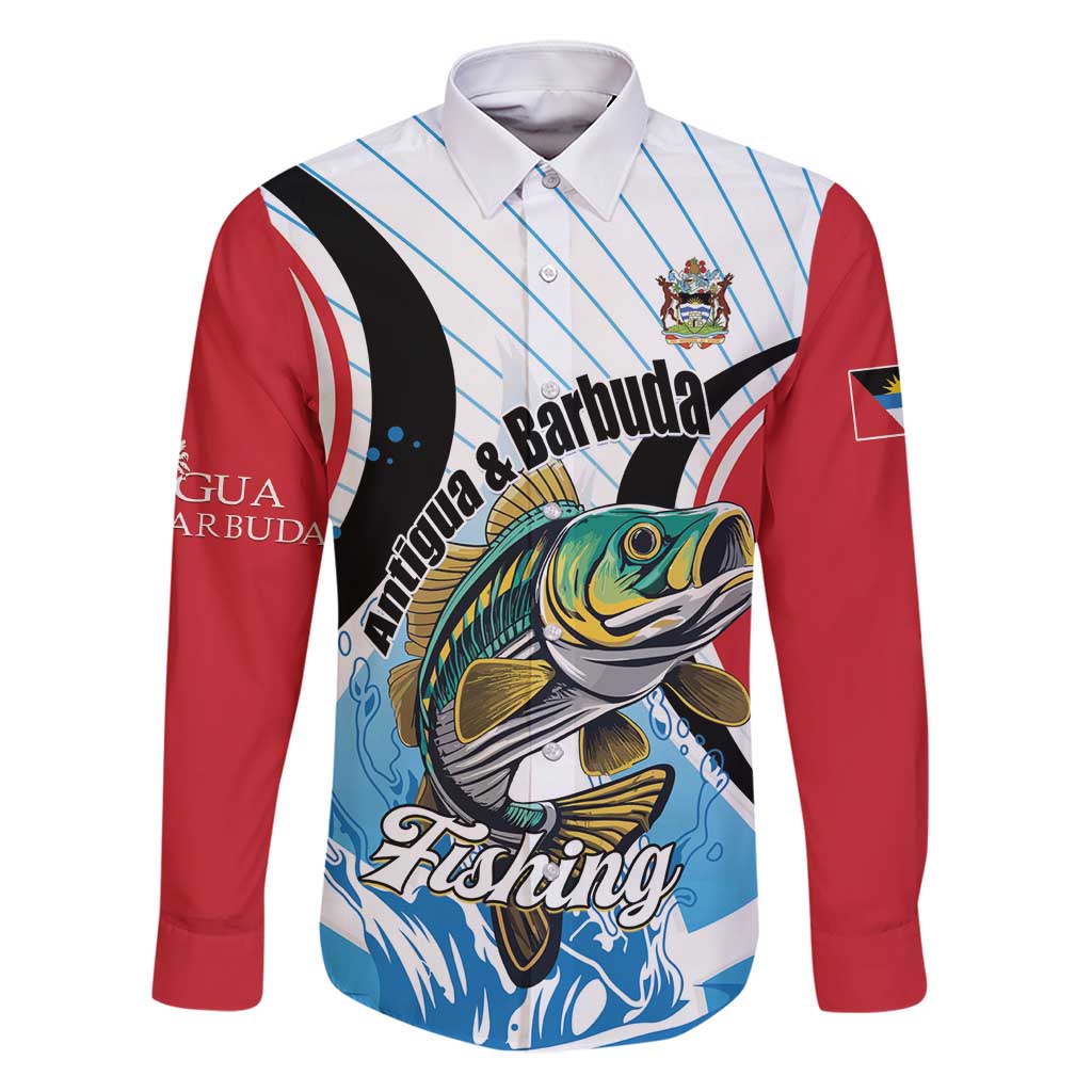 Personalized Antigua and Barbuda Fishing Family Matching Long Sleeve Bodycon Dress and Hawaiian Shirt Sporty Style