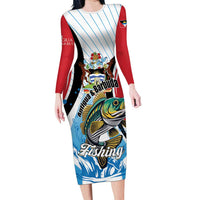 Personalized Antigua and Barbuda Fishing Family Matching Long Sleeve Bodycon Dress and Hawaiian Shirt Sporty Style