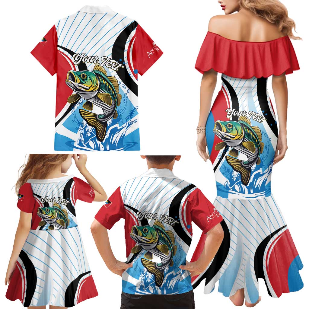 Personalized Antigua and Barbuda Fishing Family Matching Mermaid Dress and Hawaiian Shirt Sporty Style