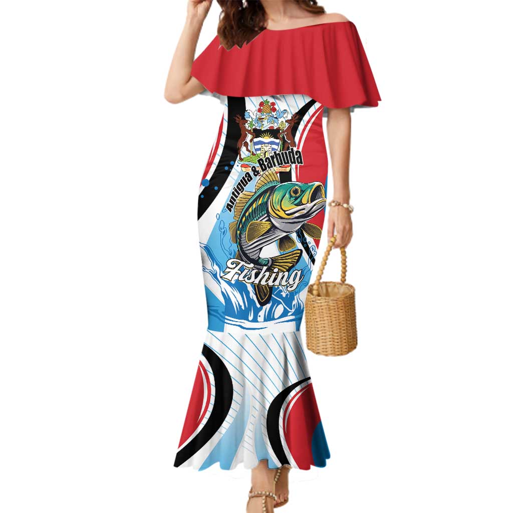 Personalized Antigua and Barbuda Fishing Family Matching Mermaid Dress and Hawaiian Shirt Sporty Style