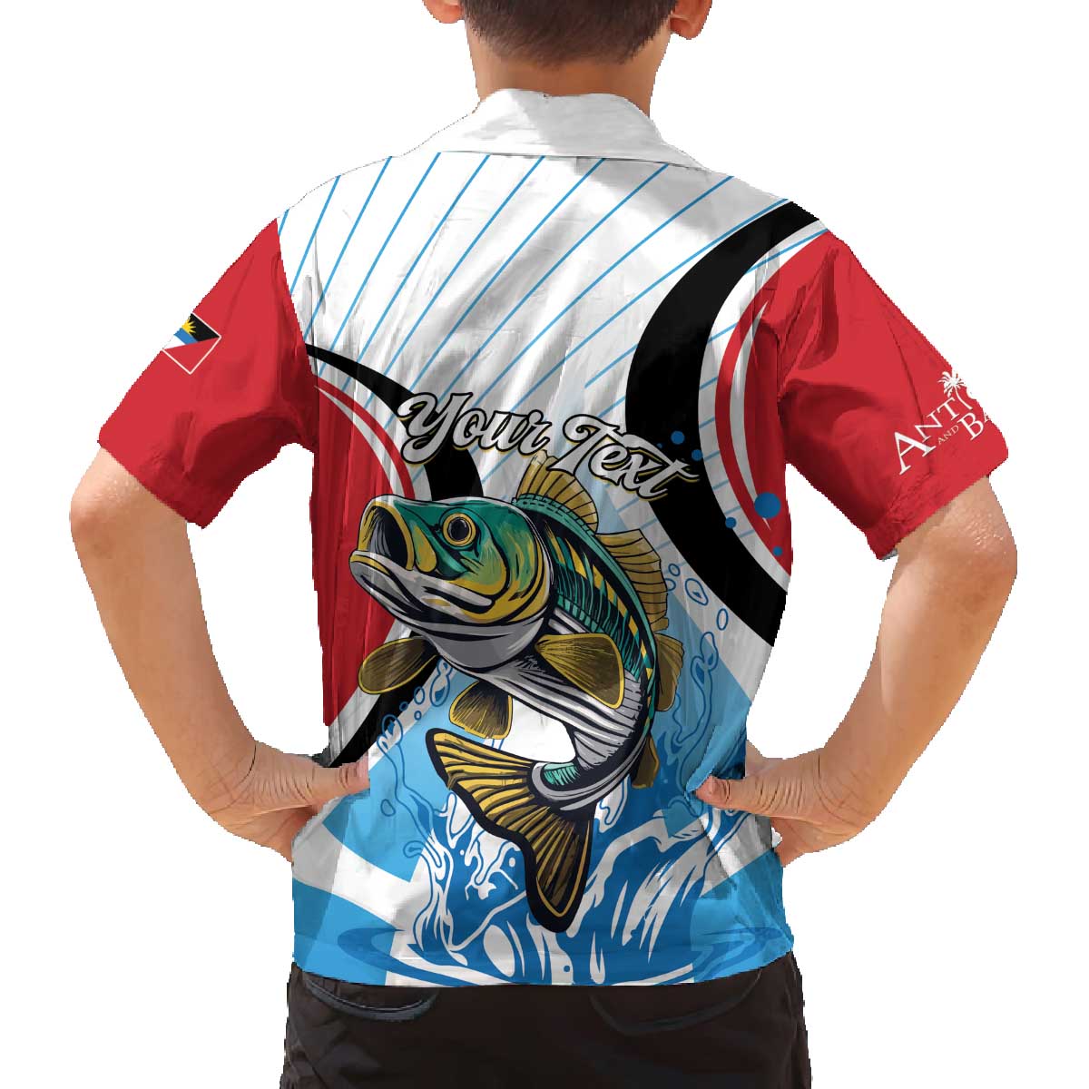 Personalized Antigua and Barbuda Fishing Family Matching Off The Shoulder Long Sleeve Dress and Hawaiian Shirt Sporty Style