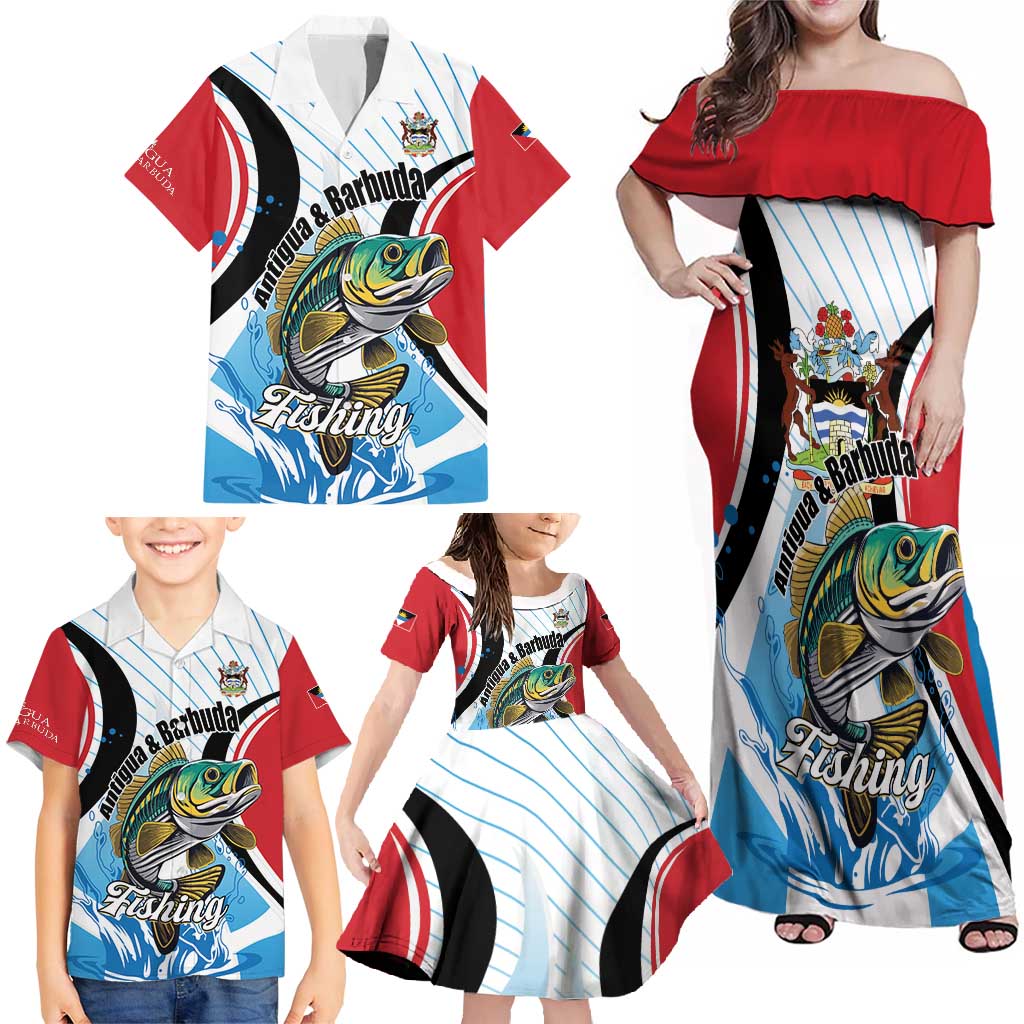 Personalized Antigua and Barbuda Fishing Family Matching Off Shoulder Maxi Dress and Hawaiian Shirt Sporty Style