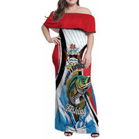 Personalized Antigua and Barbuda Fishing Family Matching Off Shoulder Maxi Dress and Hawaiian Shirt Sporty Style
