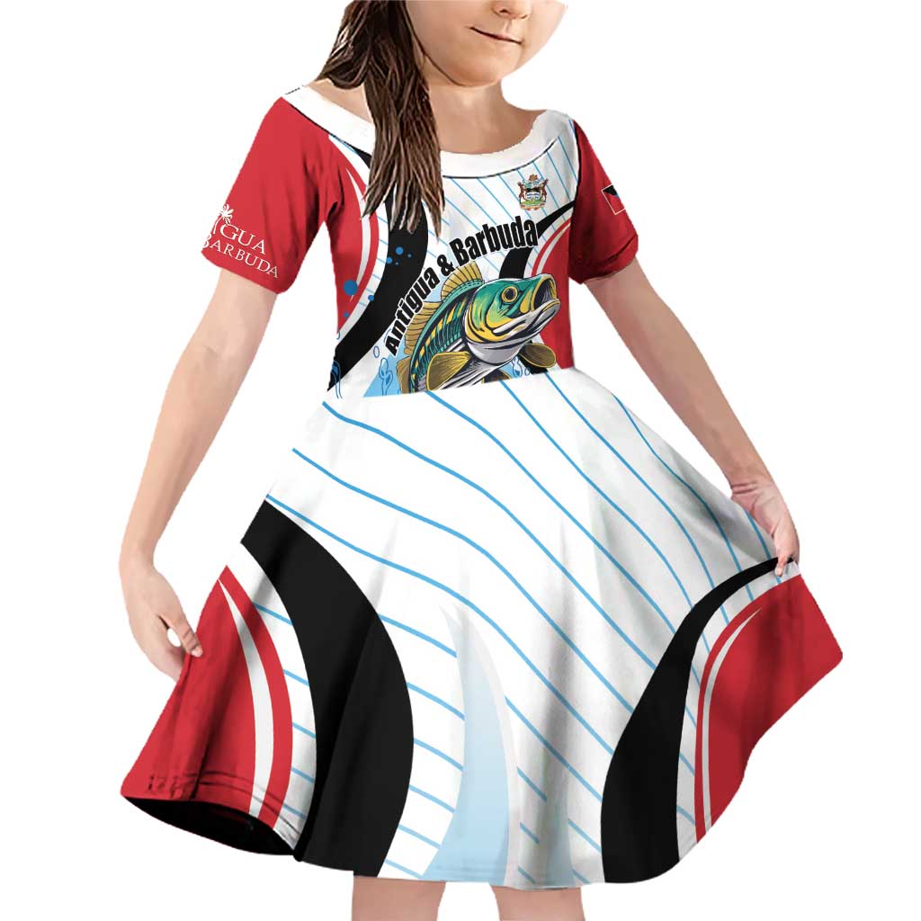 Personalized Antigua and Barbuda Fishing Family Matching Off Shoulder Short Dress and Hawaiian Shirt Sporty Style