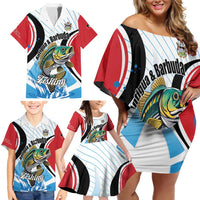 Personalized Antigua and Barbuda Fishing Family Matching Off Shoulder Short Dress and Hawaiian Shirt Sporty Style