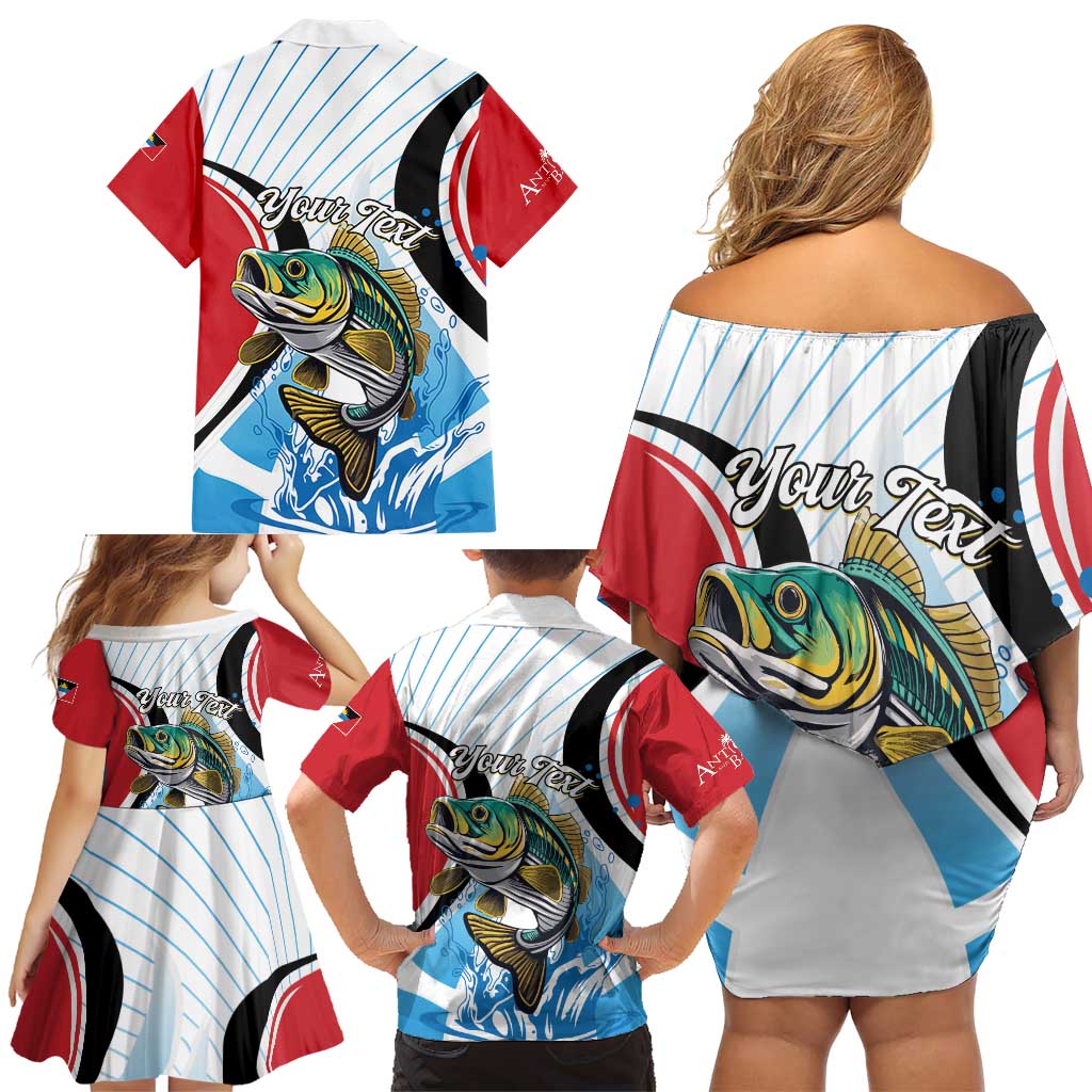 Personalized Antigua and Barbuda Fishing Family Matching Off Shoulder Short Dress and Hawaiian Shirt Sporty Style
