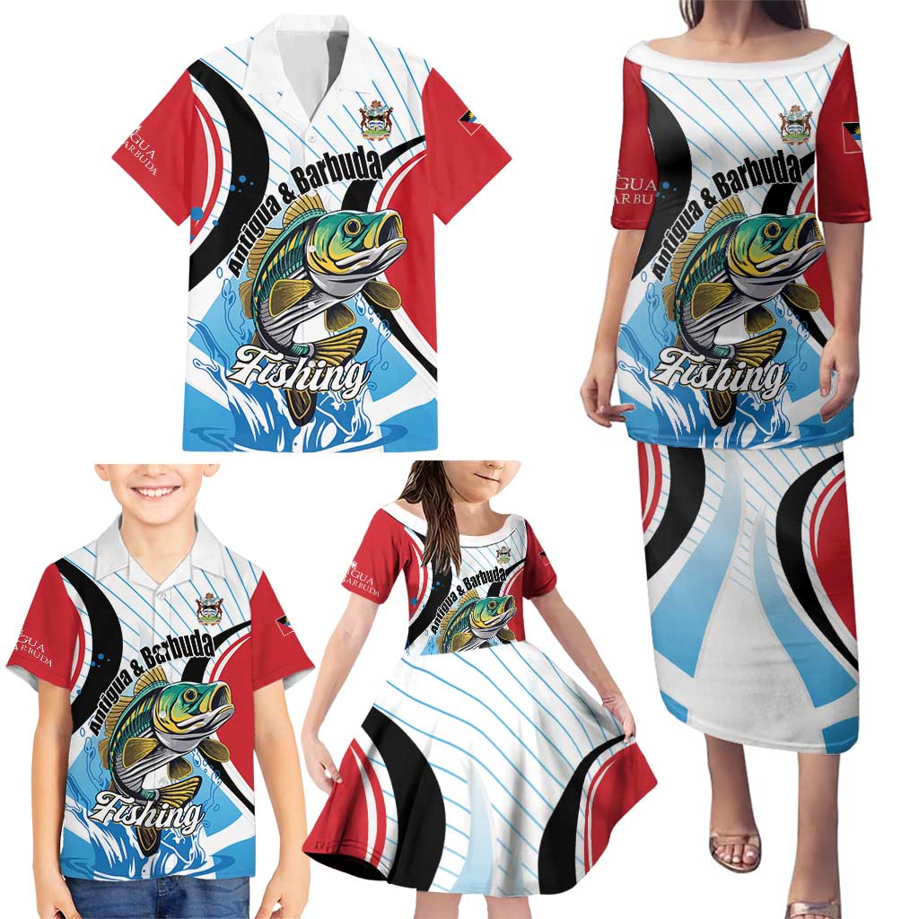 Personalized Antigua and Barbuda Fishing Family Matching Puletasi and Hawaiian Shirt Sporty Style