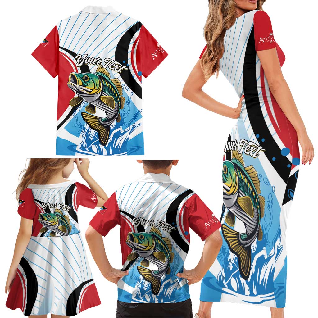 Personalized Antigua and Barbuda Fishing Family Matching Short Sleeve Bodycon Dress and Hawaiian Shirt Sporty Style