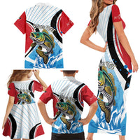 Personalized Antigua and Barbuda Fishing Family Matching Short Sleeve Bodycon Dress and Hawaiian Shirt Sporty Style