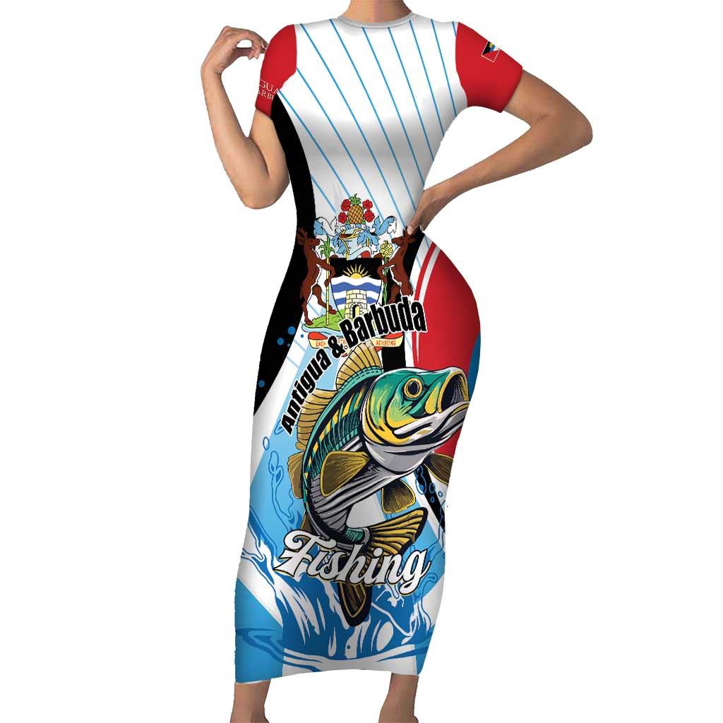 Personalized Antigua and Barbuda Fishing Family Matching Short Sleeve Bodycon Dress and Hawaiian Shirt Sporty Style