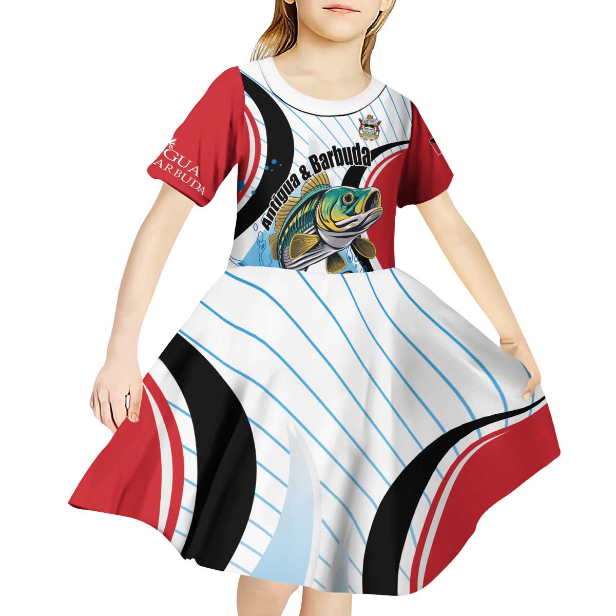 Personalized Antigua and Barbuda Fishing Kid Short Sleeve Dress Sporty Style