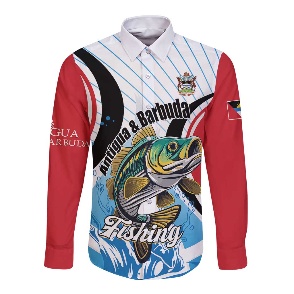 Personalized Antigua and Barbuda Fishing Long Sleeve Button Shirt Sporty Style