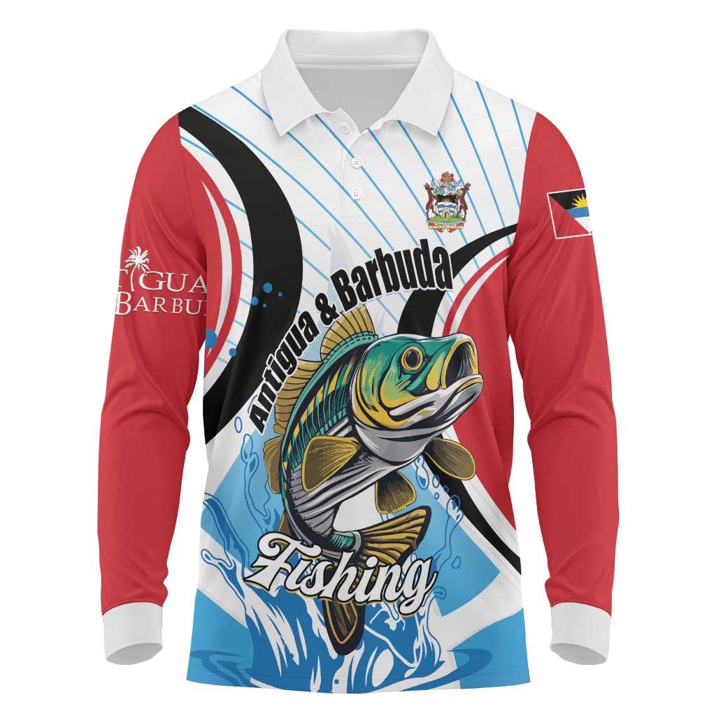 Personalized Antigua and Barbuda Fishing Long Sleeve Polo Shirt Sporty Style