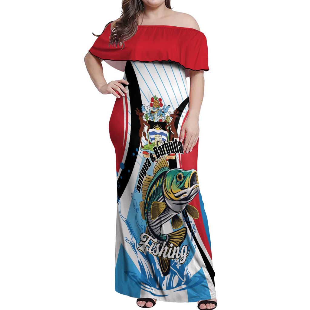 Personalized Antigua and Barbuda Fishing Off Shoulder Maxi Dress Sporty Style