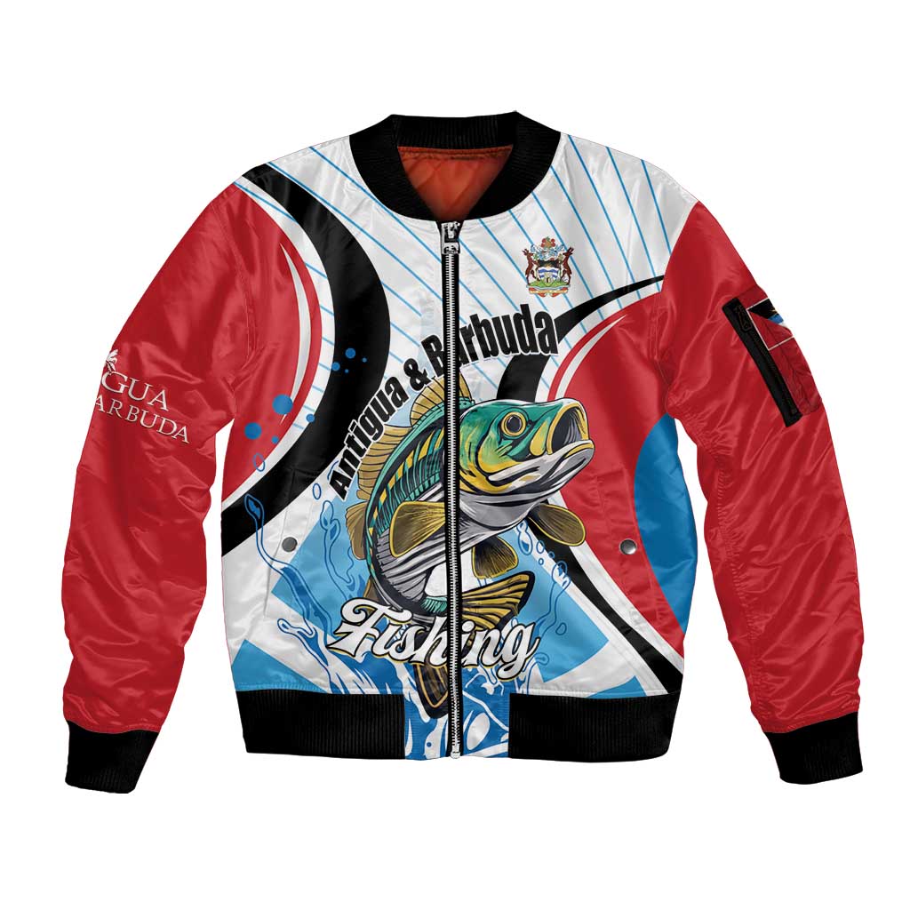 Personalized Antigua and Barbuda Fishing Sleeve Zip Bomber Jacket Sporty Style