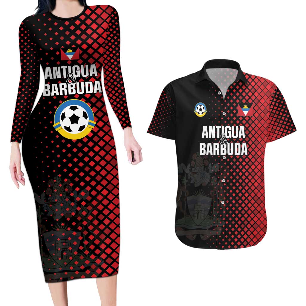 Custom Football Antigua and Barbuda Couples Matching Long Sleeve Bodycon Dress and Hawaiian Shirt The Benna Boys Go Champions