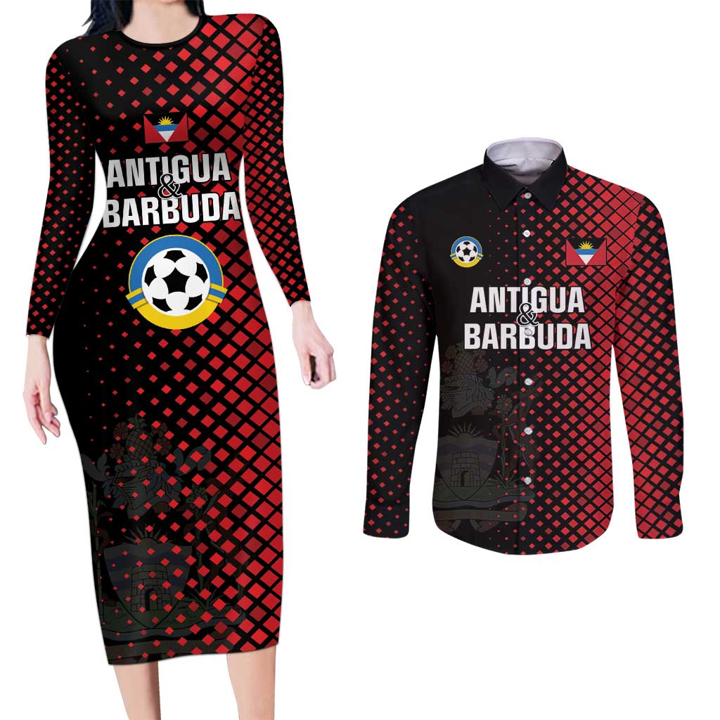 Custom Football Antigua and Barbuda Couples Matching Long Sleeve Bodycon Dress and Long Sleeve Button Shirt The Benna Boys Go Champions