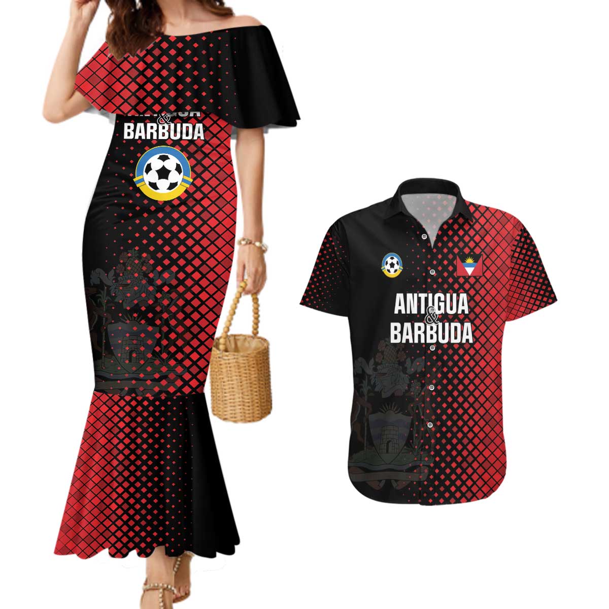 Custom Football Antigua and Barbuda Couples Matching Mermaid Dress and Hawaiian Shirt The Benna Boys Go Champions