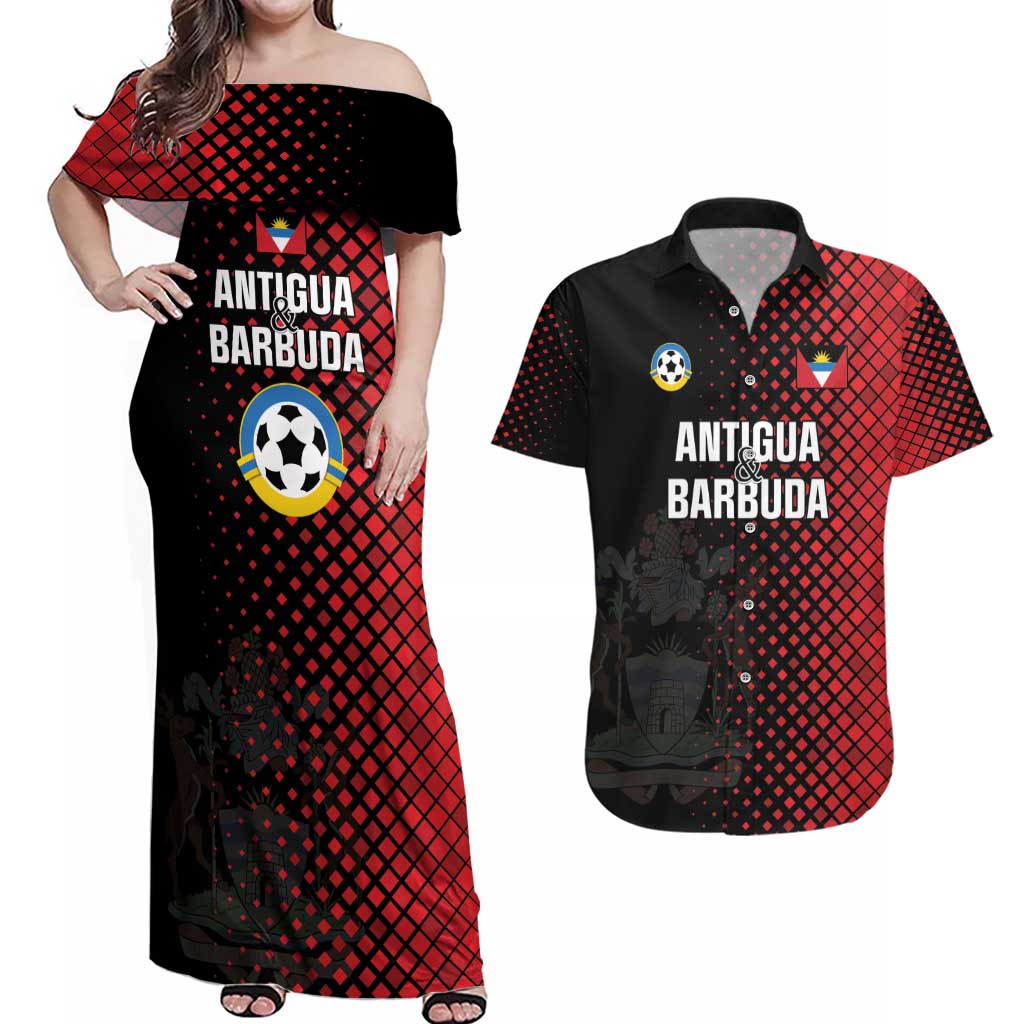 Custom Football Antigua and Barbuda Couples Matching Off Shoulder Maxi Dress and Hawaiian Shirt The Benna Boys Go Champions