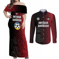 Custom Football Antigua and Barbuda Couples Matching Off Shoulder Maxi Dress and Long Sleeve Button Shirt The Benna Boys Go Champions