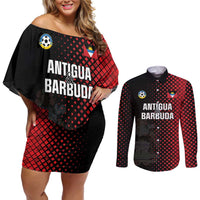 Custom Football Antigua and Barbuda Couples Matching Off Shoulder Short Dress and Long Sleeve Button Shirt The Benna Boys Go Champions