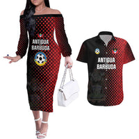 Custom Football Antigua and Barbuda Couples Matching Off The Shoulder Long Sleeve Dress and Hawaiian Shirt The Benna Boys Go Champions