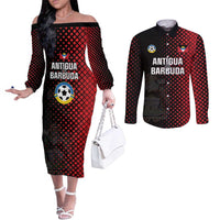 Custom Football Antigua and Barbuda Couples Matching Off The Shoulder Long Sleeve Dress and Long Sleeve Button Shirt The Benna Boys Go Champions