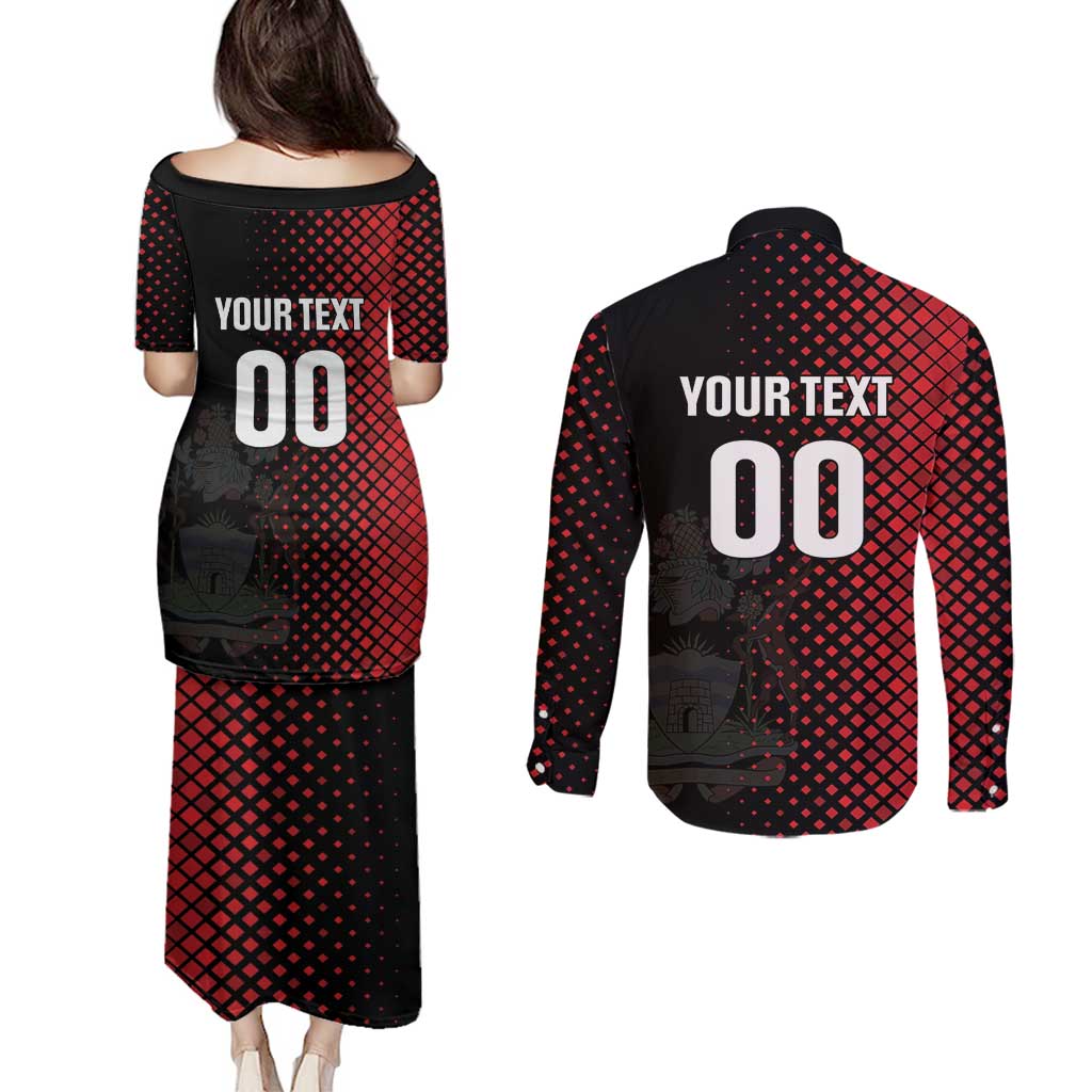 Custom Football Antigua and Barbuda Couples Matching Puletasi and Long Sleeve Button Shirt The Benna Boys Go Champions