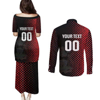 Custom Football Antigua and Barbuda Couples Matching Puletasi and Long Sleeve Button Shirt The Benna Boys Go Champions