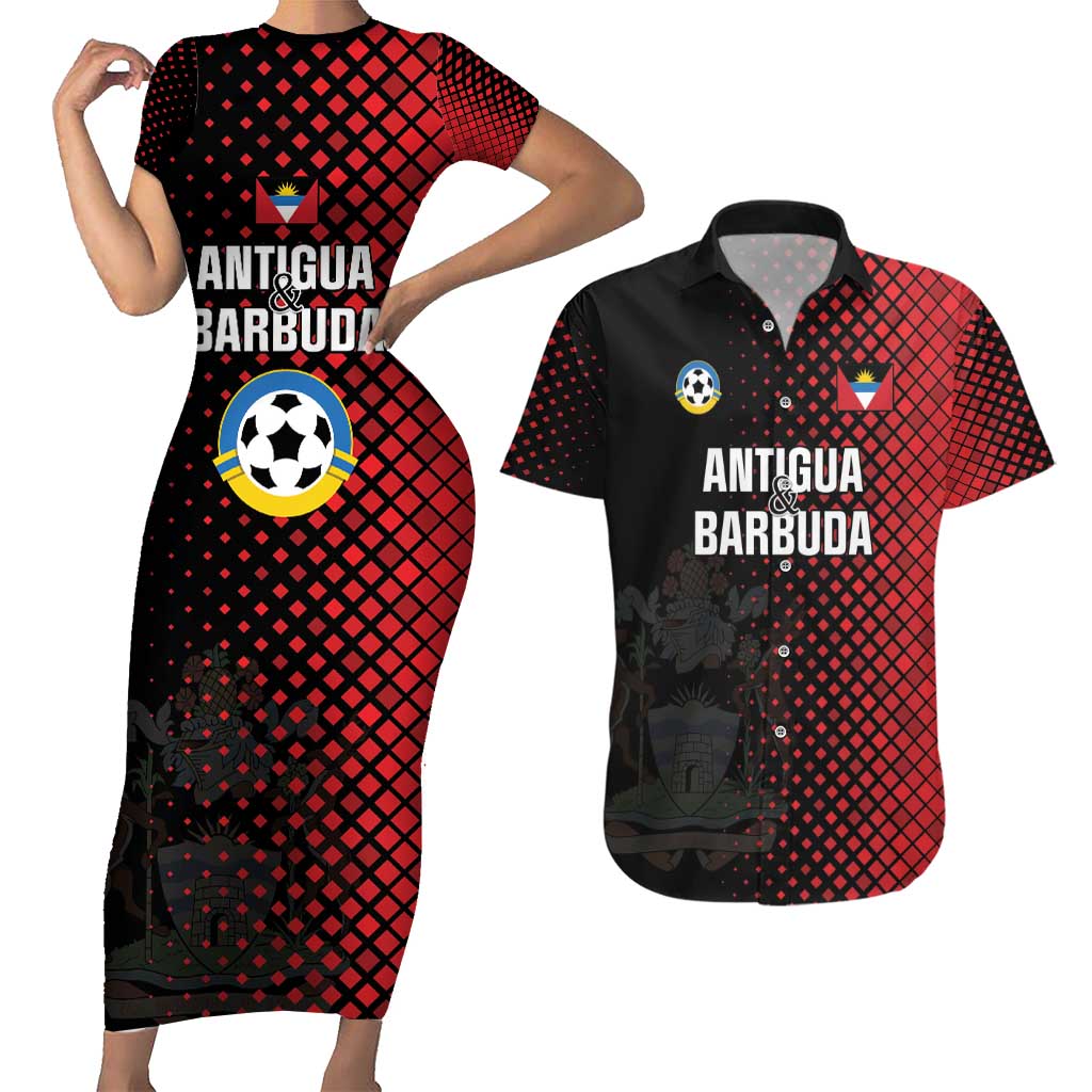 Custom Football Antigua and Barbuda Couples Matching Short Sleeve Bodycon Dress and Hawaiian Shirt The Benna Boys Go Champions